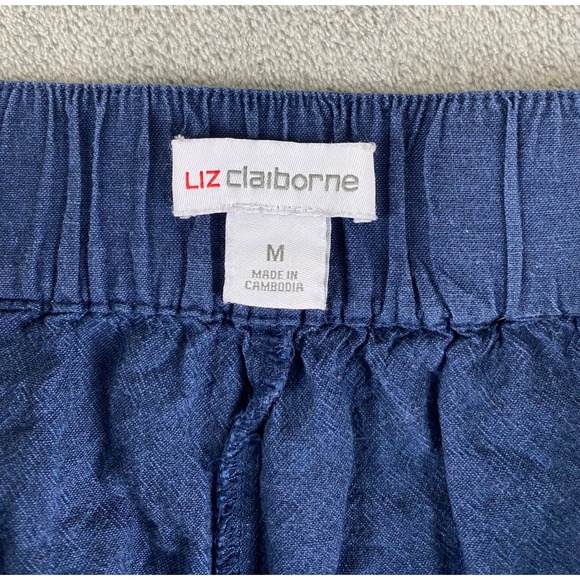 Liz Claiborne Womens Blue Linen Blend Wide Leg Crop Pants Sz M Drawstring Waist - Picture 3 of 11